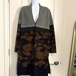 Carlisle Collection Longline Floral Knit Coat Pockets Women's M Boho Classic